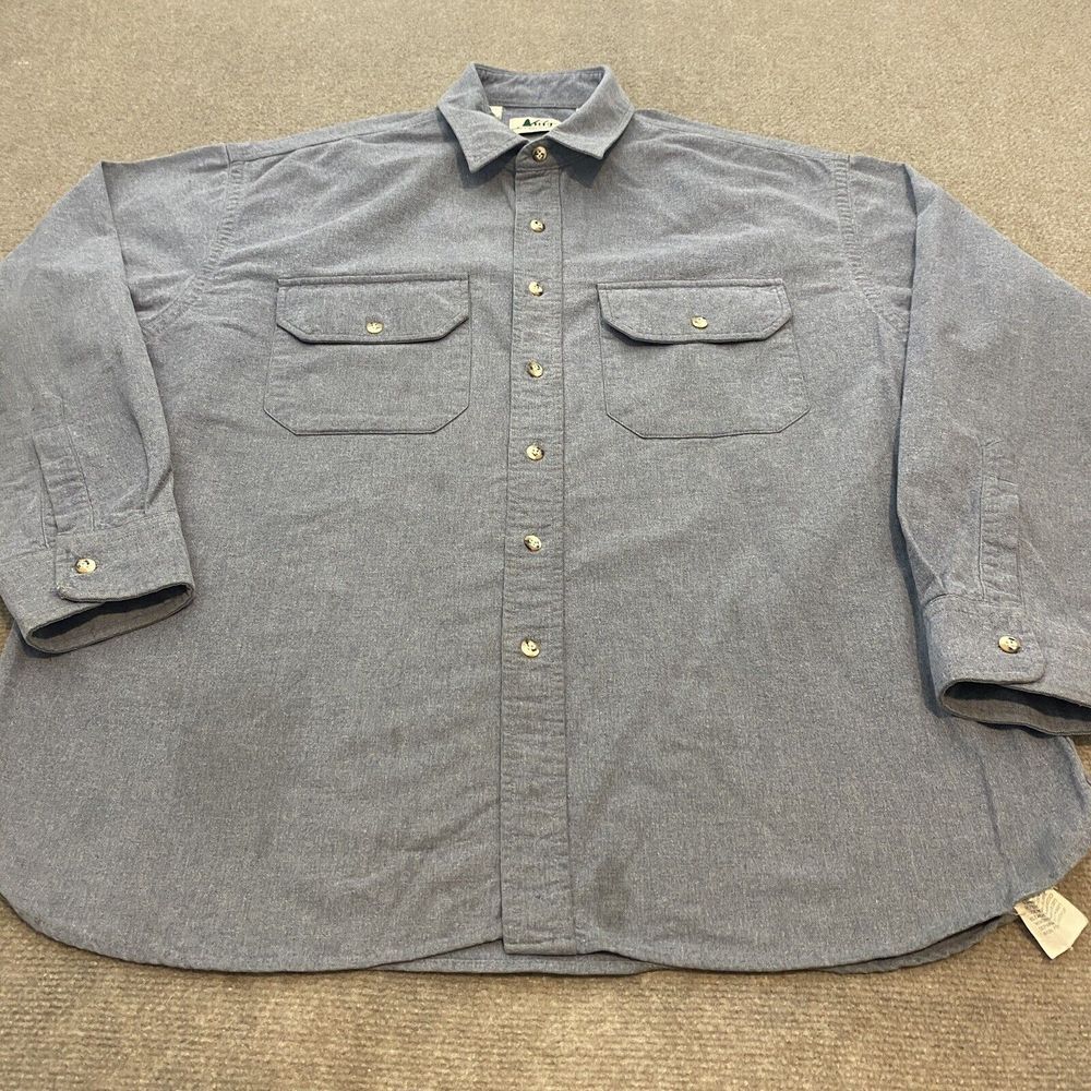 Vintage REI Chamois Blue Flannel Shirt Mens XL Long‎ Sleeve Button Up Blue